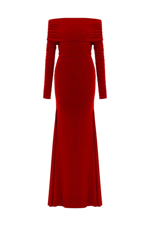 Shop Nocturne Off-the-shoulder Maxi Dress In Red