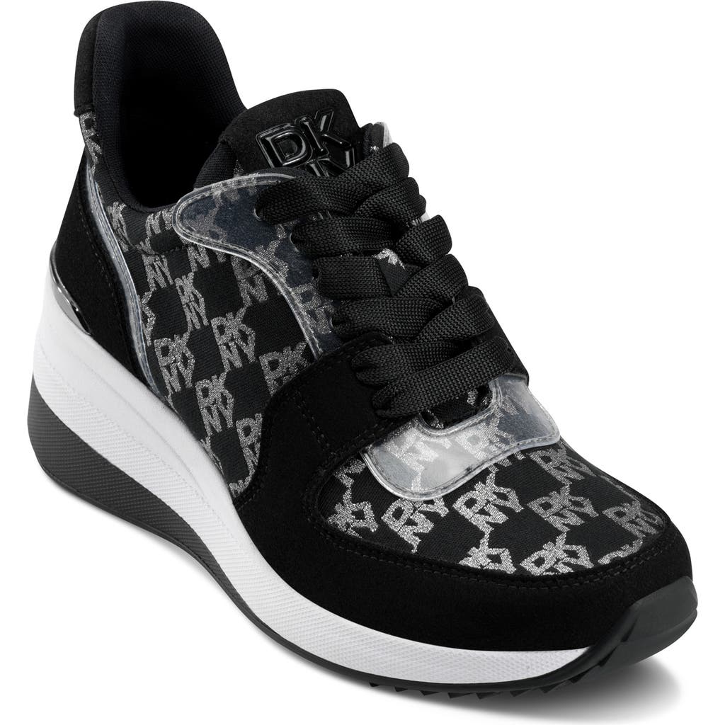 Dkny Women's Kamay Lace-up Wedge Sneakers In Black Nickel