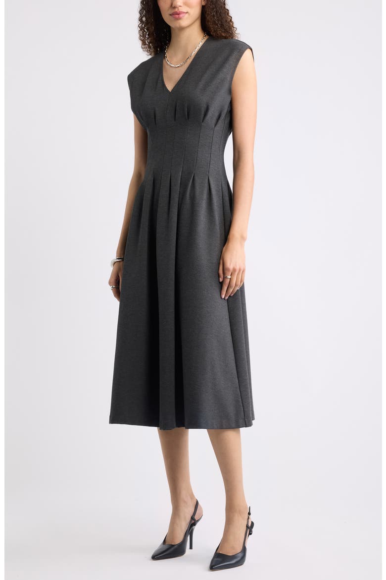 Seamed Ponte V-Neck Dress, Main, color, GREY DARK HEATHER