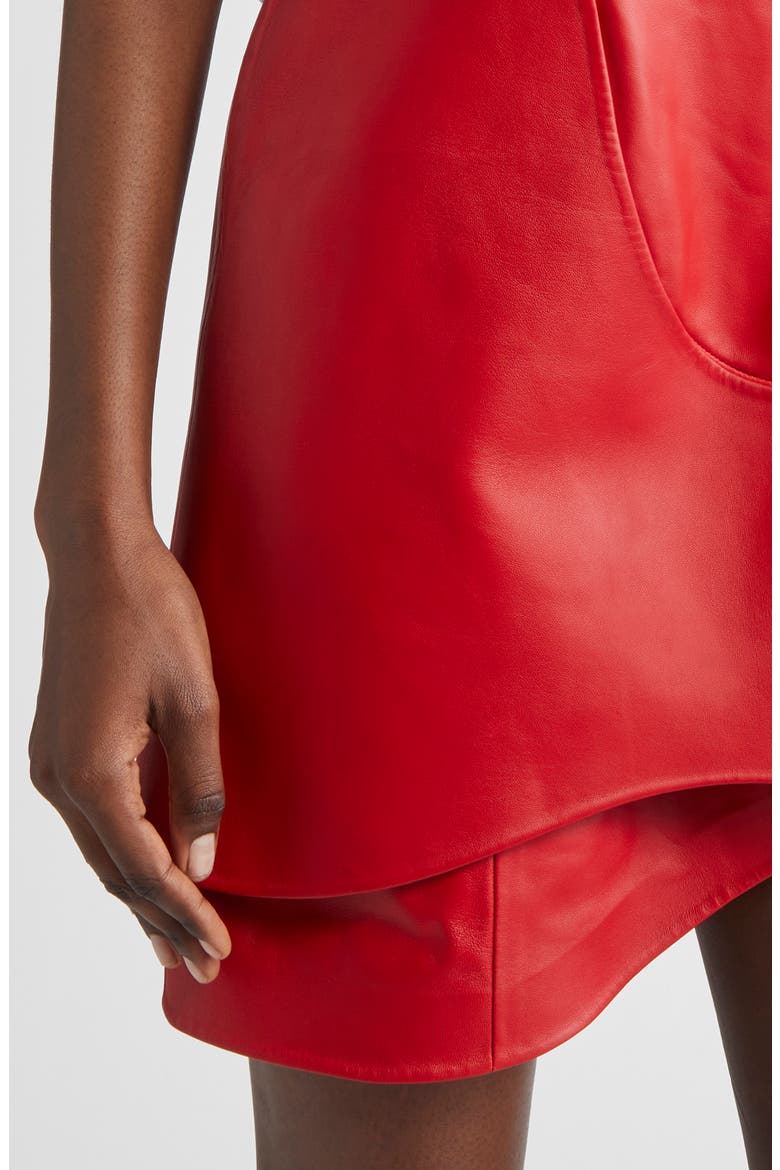 Asymmetric Leather Minidress, Alternate, color, NEW RED