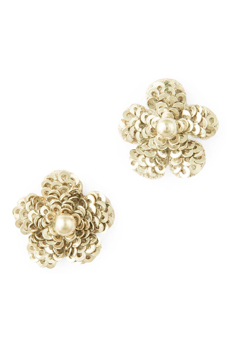 Kioko Sequin Flower Statement Earrings, Main, color, SILVER