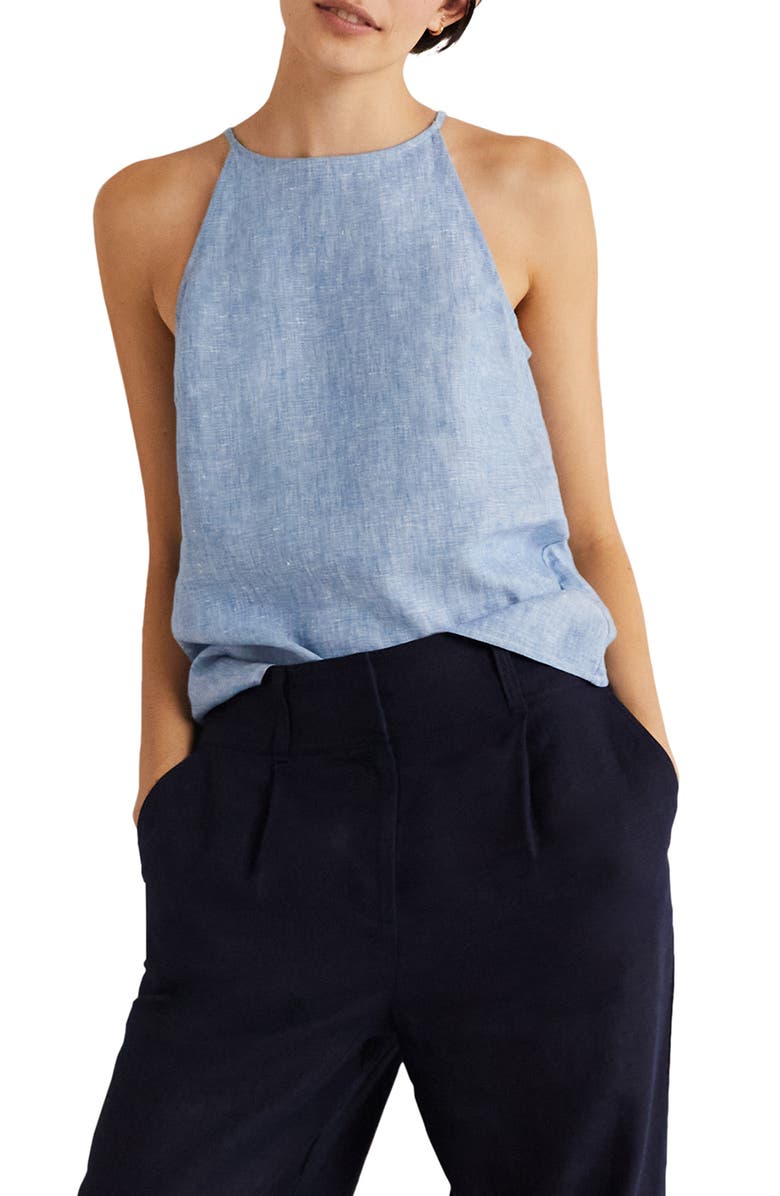 Boden Halter Neck Linen Tank Top, Main, color, 