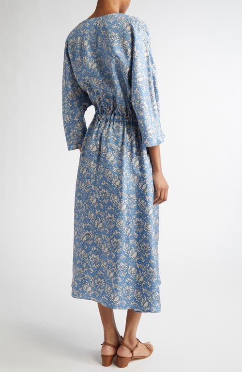 Max Mara Vanessa Floral Print Silk Twill Dress In Light Blue