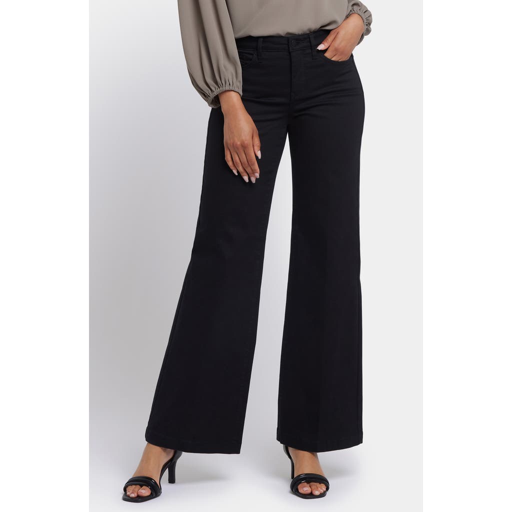 Nydj Plus Womens Stretch Denim Wide Leg Jeans In Black