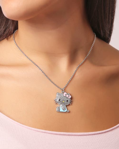 Hello Kitty Pave Crystal Pendant Necklace, 16"+3" In Metallic