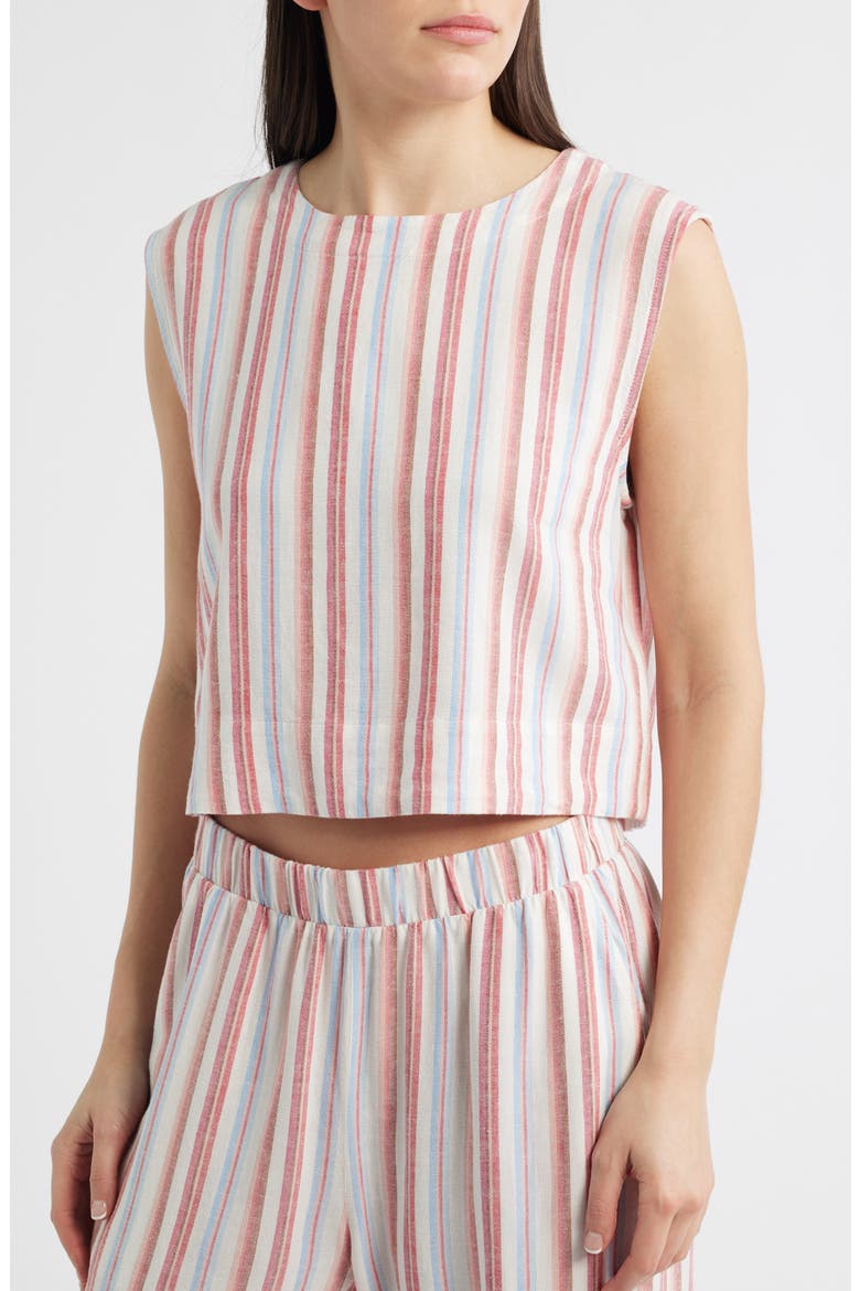 Boxy Back Button Linen Blend Top, Alternate, color, TUSCAN SUNRISE STRIPE
