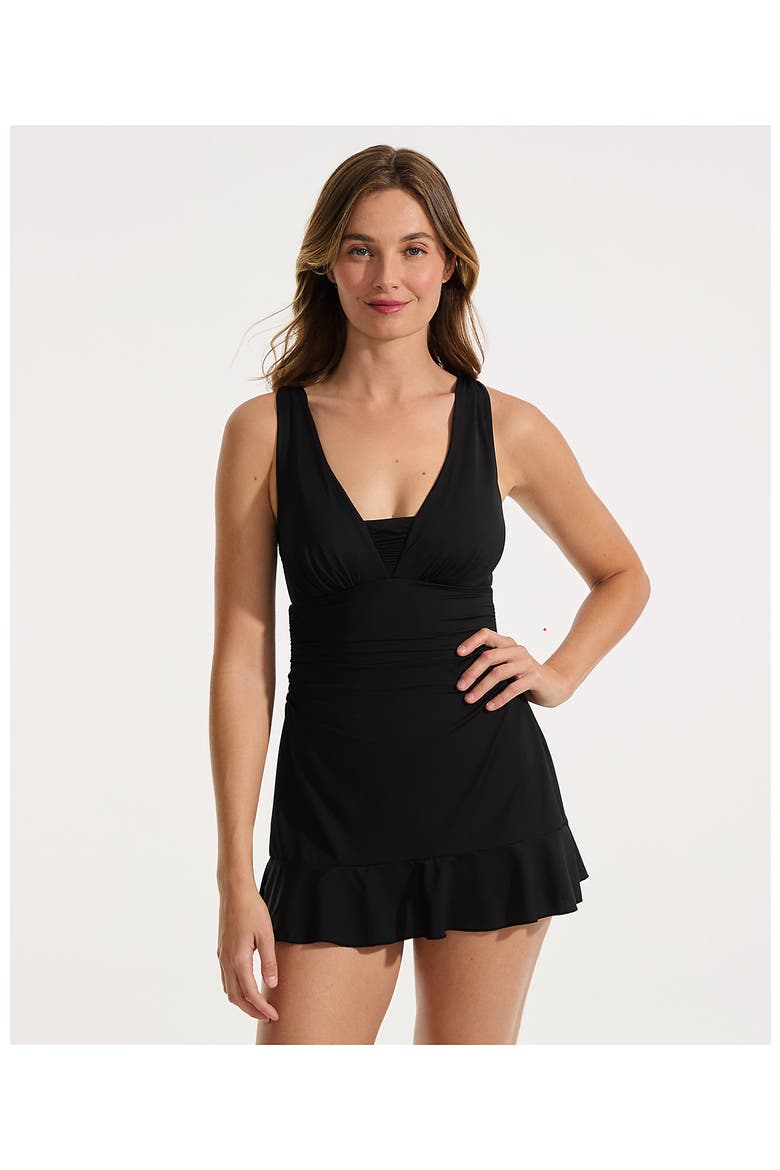 SlenderSuit Grecian Mini Swim Dress, Alternate, color, Black