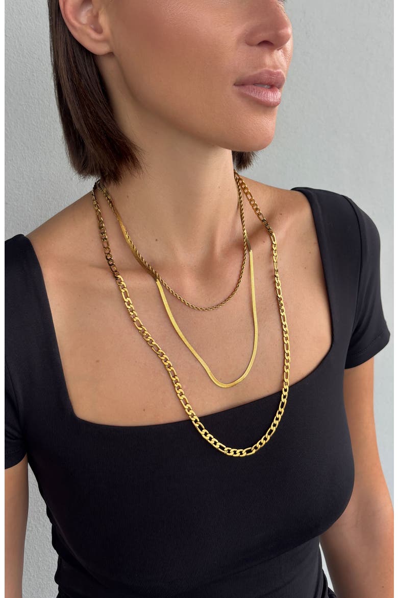 Set of 3 18k Yellow Gold Plated Chain Necklaces, Main, color, GOLD