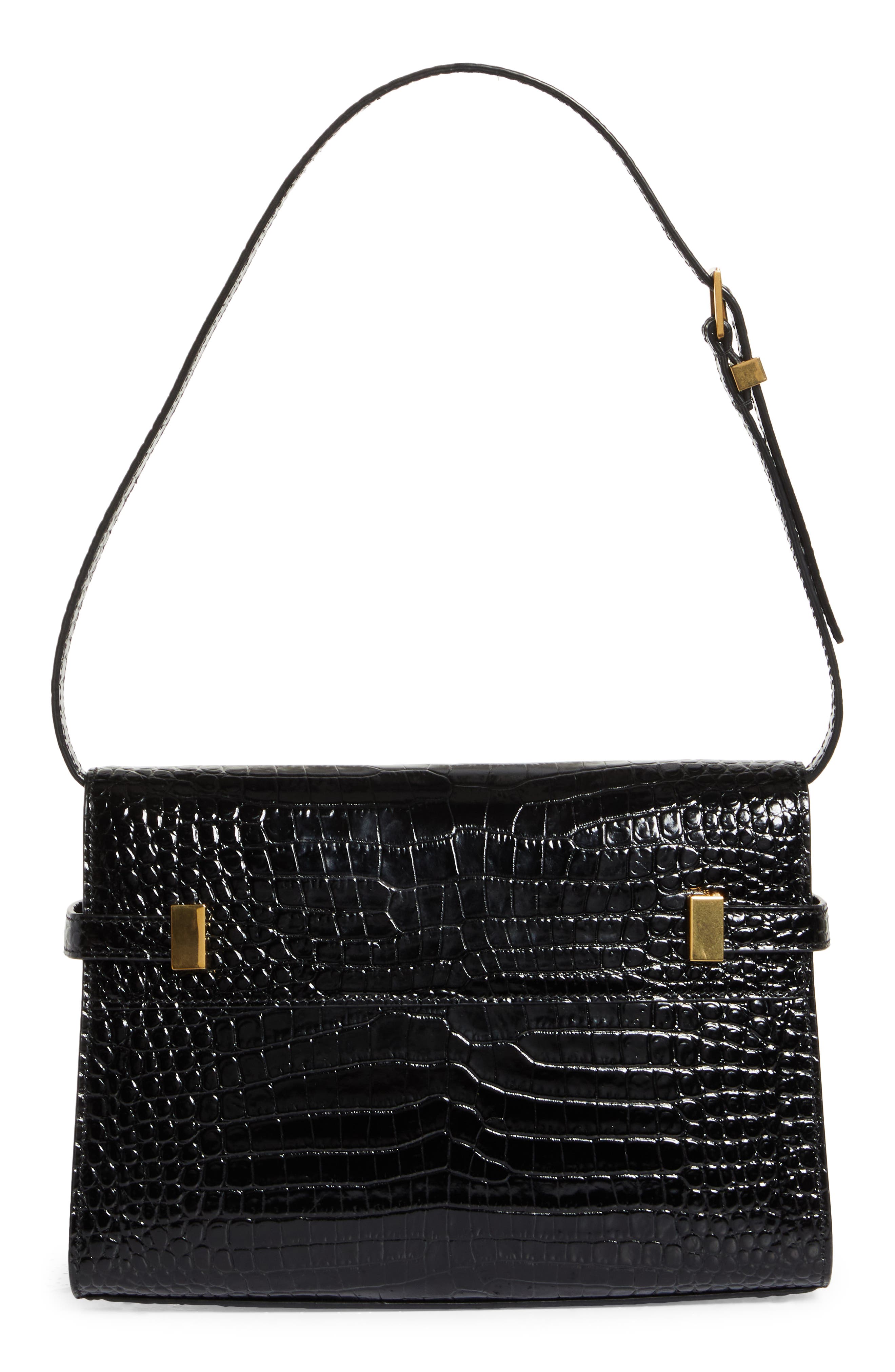 Saint Laurent Small Manhattan Croc Embossed Shoulder Bag | Nordstrom
