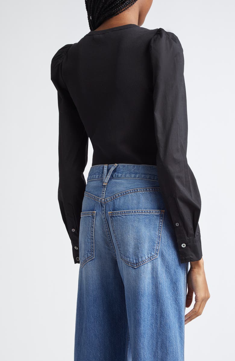 Veronica Beard Fersia Mixed Media Balloon Sleeve Top, Alternate, color, Black