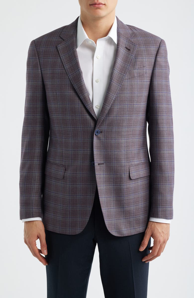 Emporio Armani Plaid Virgin Wool Sport Coat, Main, color, Plum