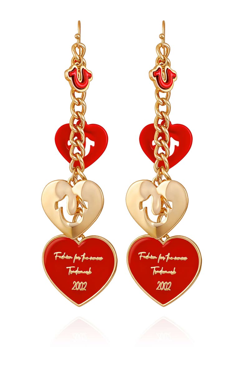 True Religion Cascading red heart linear earring, Main, color, Red