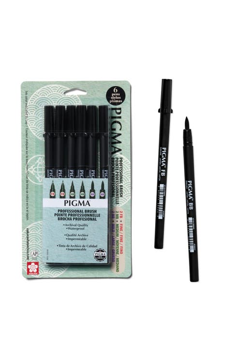 Pigma Professional Brush Pen PPBVariation, 6 Set, Black, 6 Pack