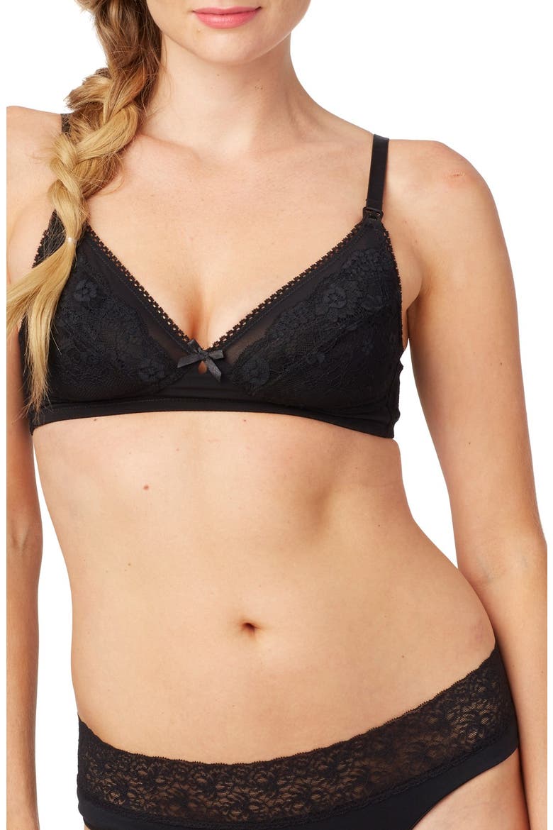 Unlined Wireless Lace Nursing Maternity Bra, Alternate, color, BLACK