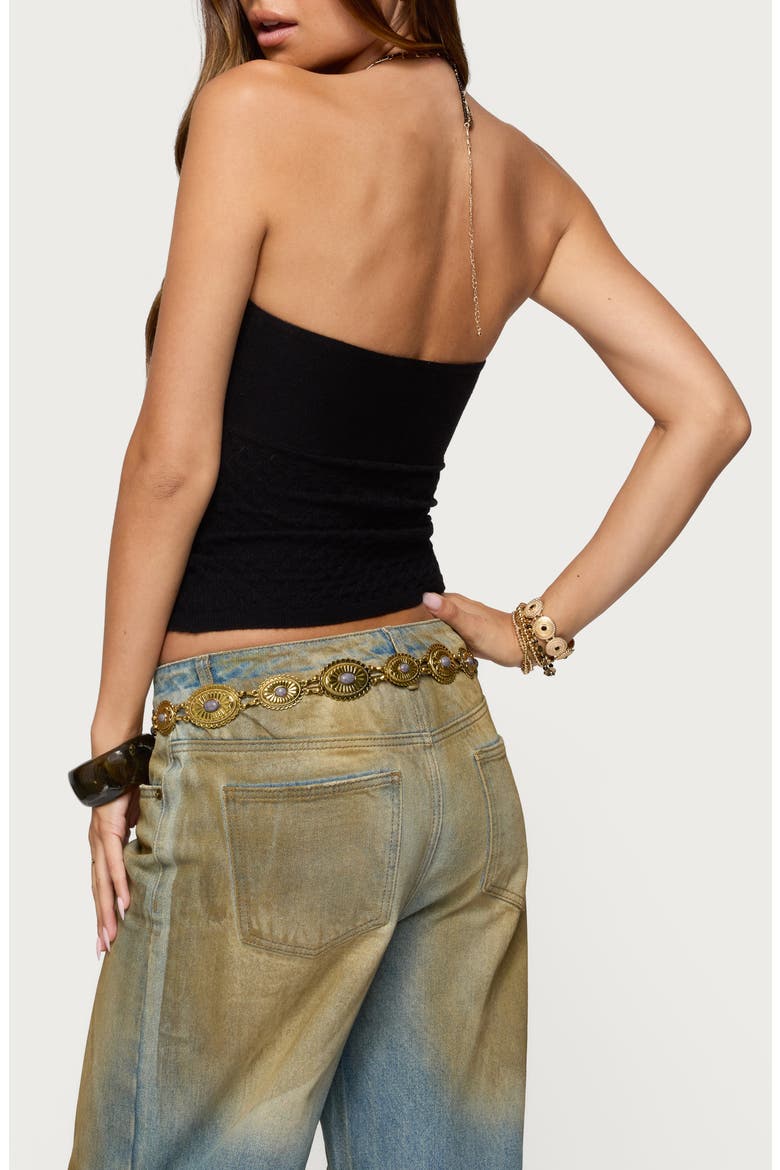 Cutout Strapless Knit Top, Alternate, color, BLACK