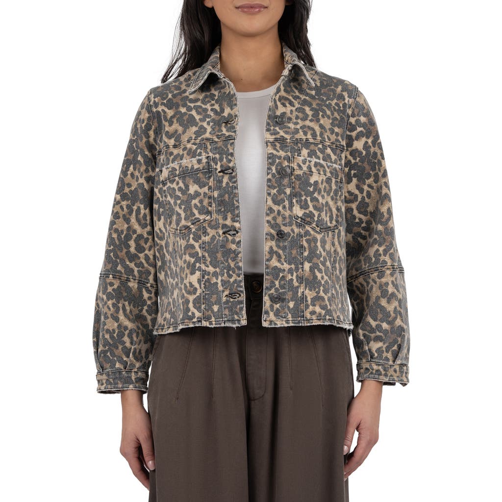 Kut From The Kloth Bailey Leopard Print Denim Jacket In Gray