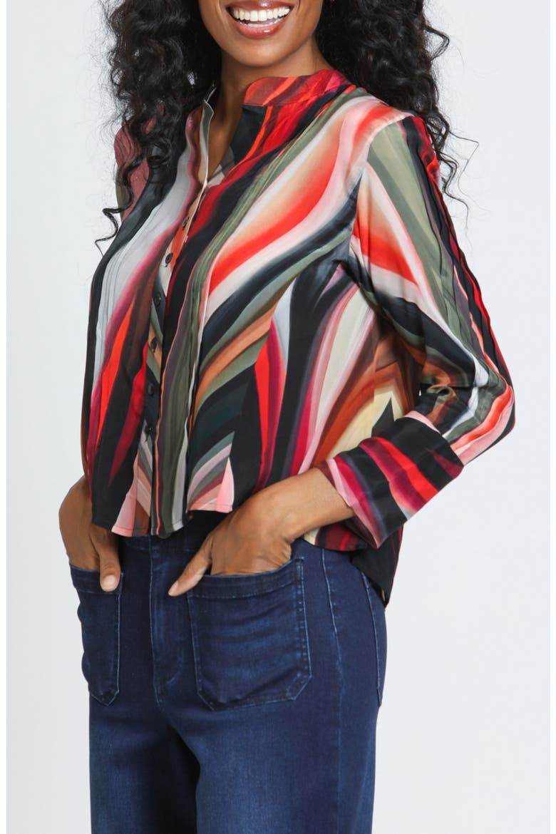 Pleated Long Sleeve Shirt, Alternate, color, SUNSET EMBER/SAGE