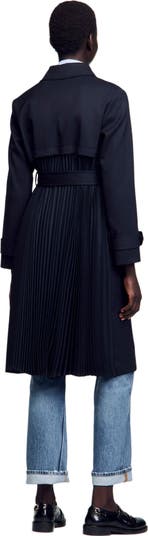 SANDRO Trench coat with pleated inset | Nordstrom