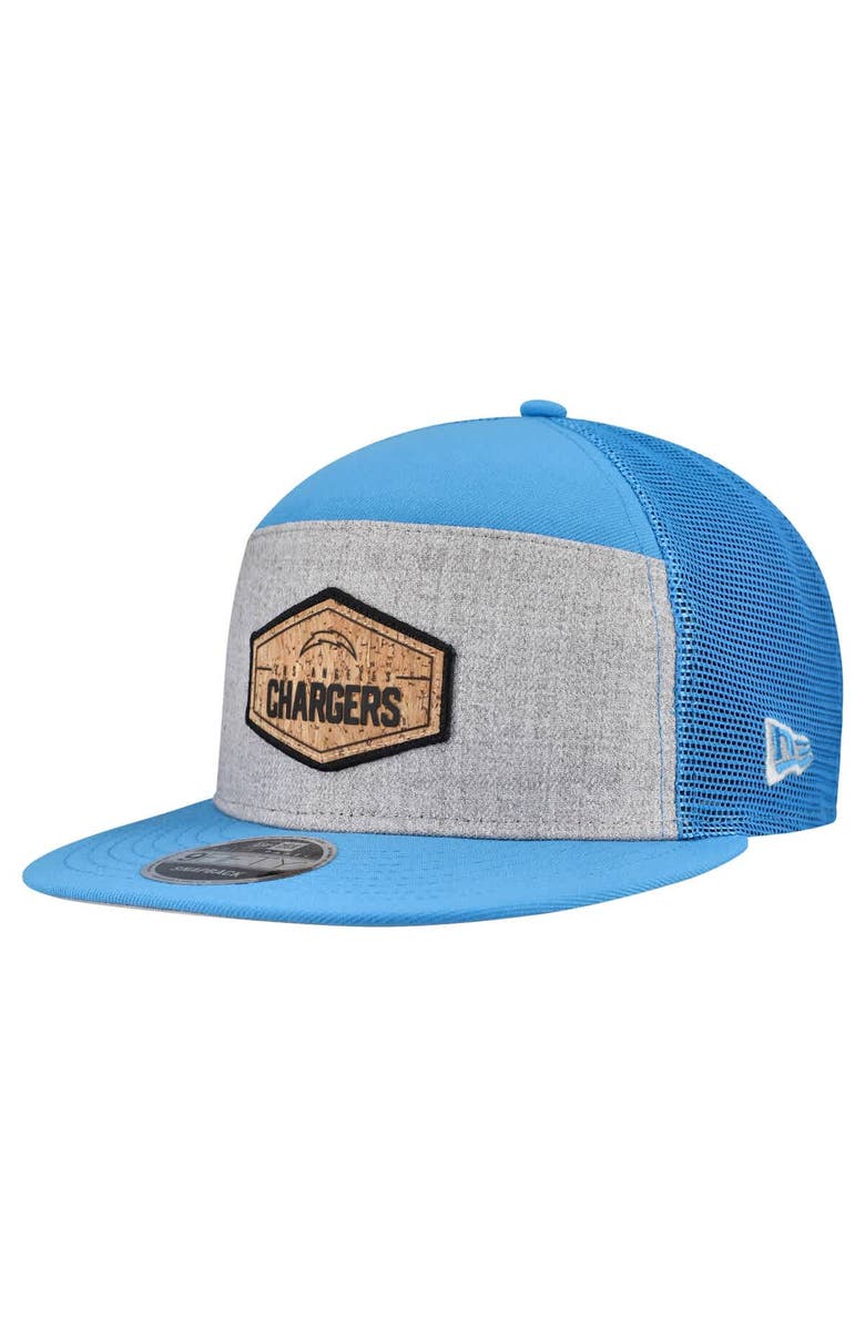 New Era Men's New Era  Gray/Powder Blue Los Angeles Chargers Cork Split Panel 9FIFTY Trucker Snapback Hat, Main, color, Gray