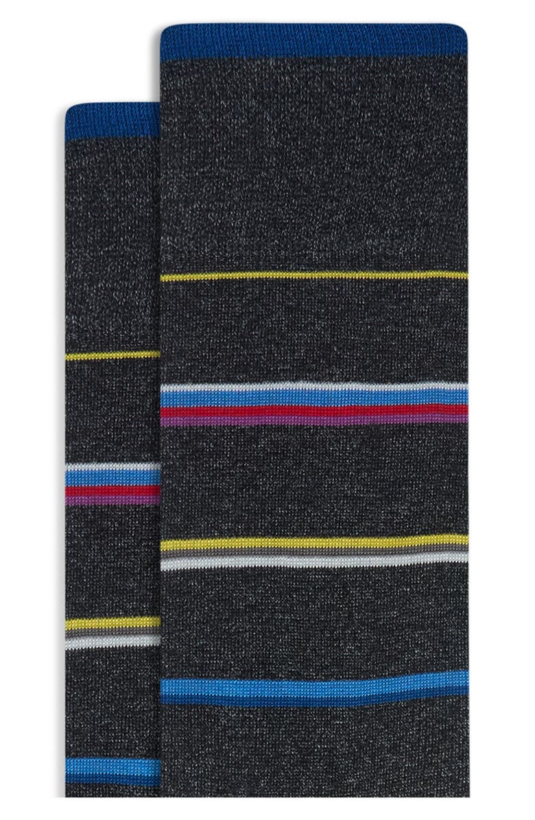 Bugatchi Stripe Mercerized Cotton Blend Dress Socks, Alternate, color, Black