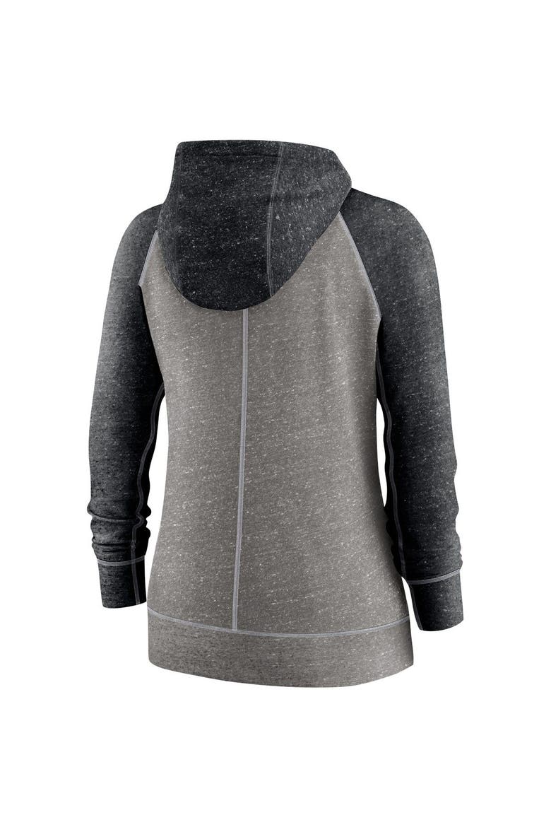 Women's Nike Heathered Charcoal/Heathered Black Chicago White Sox Split Wordmark Gym Vintage Raglan Slub Full-Zip Hoodie, Alternate, color, Heather Charcoal