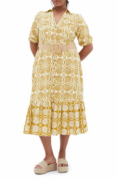 City Chic Anna Border Print Belted Cotton Maxi Dress