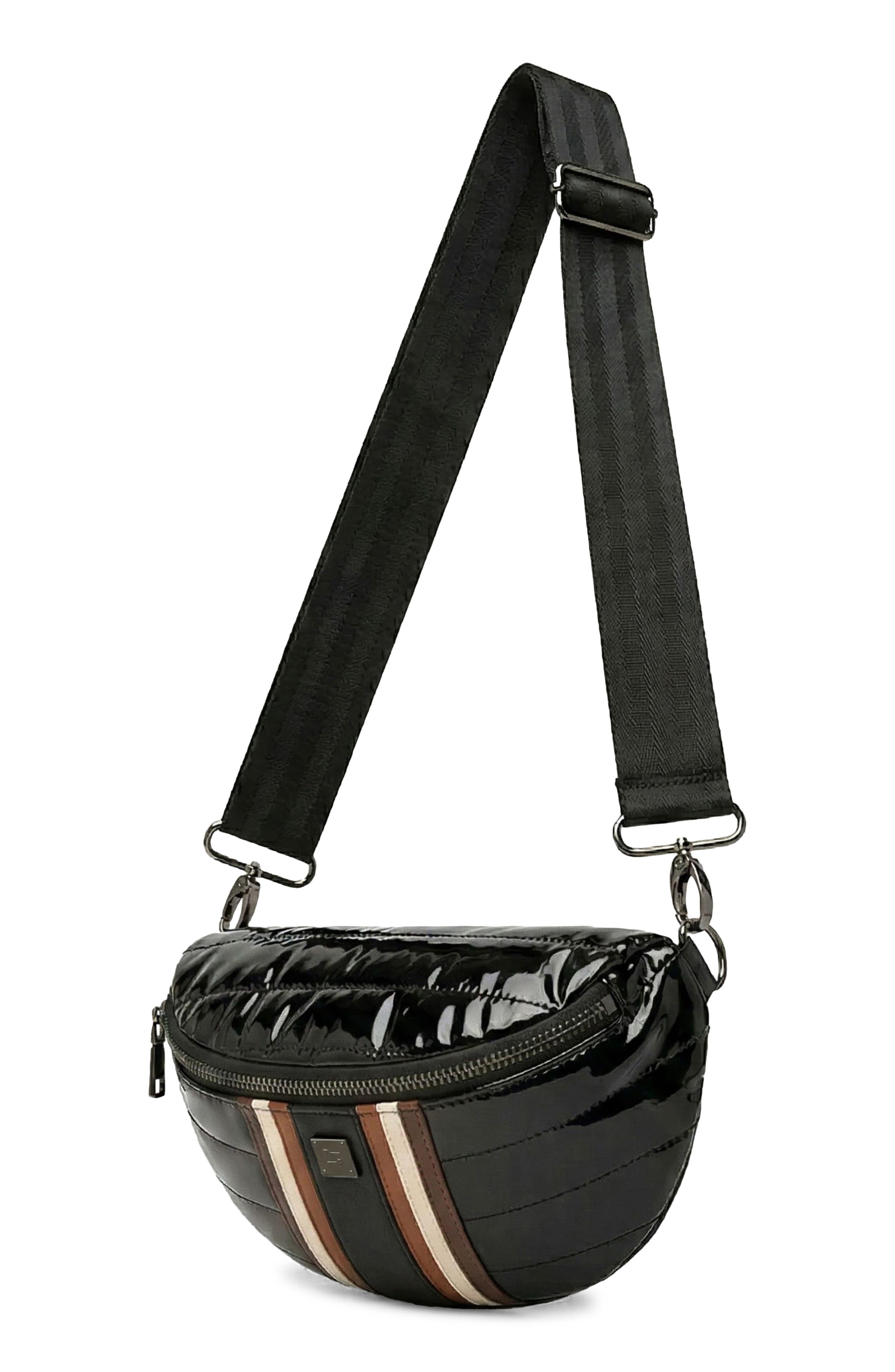Little Runaway Belt Bag, Alternate, color, BLACK PATENT NYLON W/ STRIPE