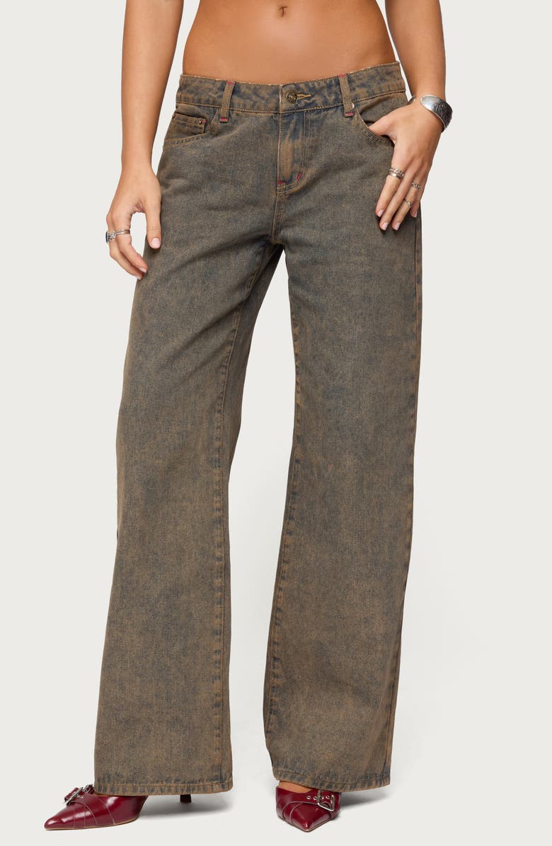 EDIKTED Ace Relaxed Low Rise Straight Leg Jeans, Main, color, Brown-Washed