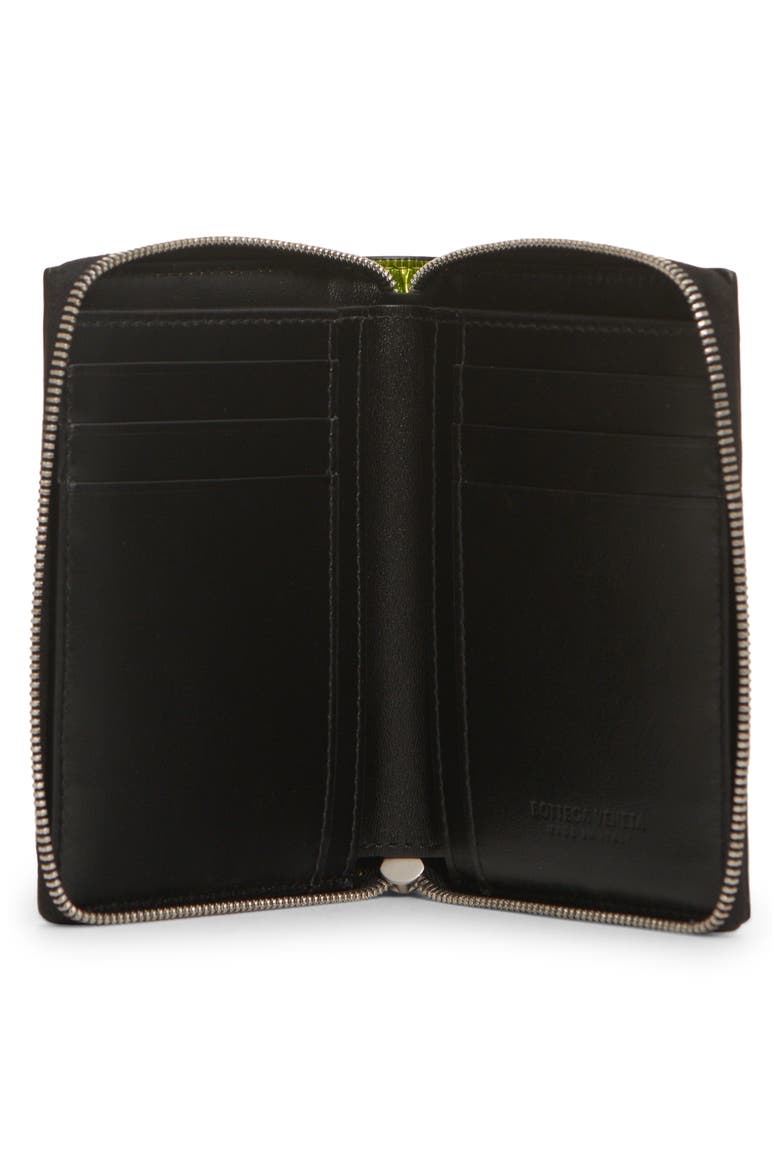 Intrecciato Metallic Leather Zip Wallet, Alternate, color, CHLOROPHYLL-B/ BL-SIL