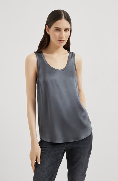 Brunello Cucinelli Stretch Silk Satin Top In Anthracite