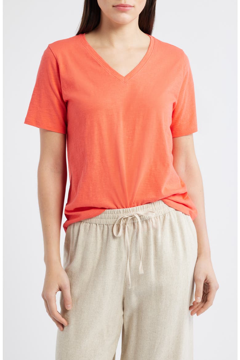 Easy V-Neck Organic Cotton T-Shirt, Main, color, WATERMELON