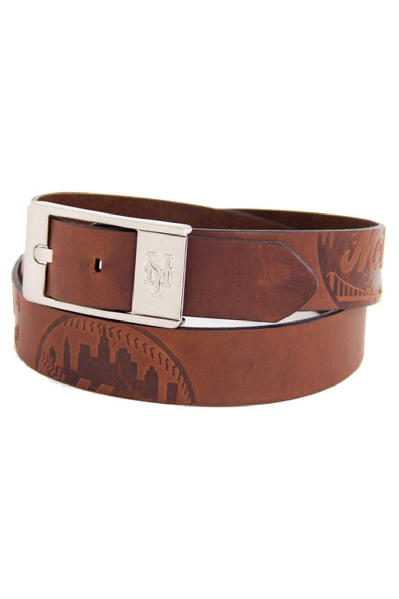 Men's Brown New York Mets Brandish Leather Belt, Main, color, Brown