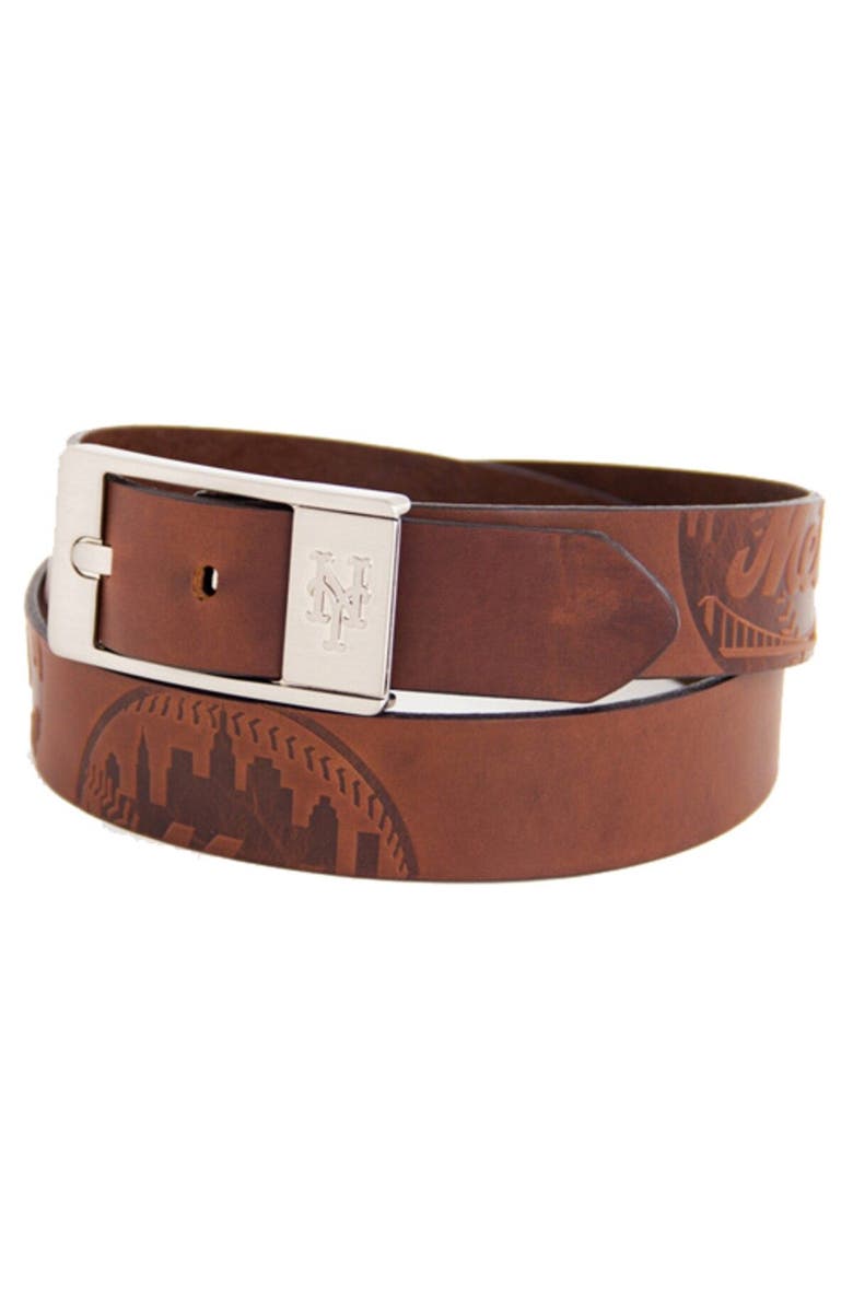 EAGLES WINGS Men's Brown New York Mets Brandish Leather Belt, Main, color, Brown