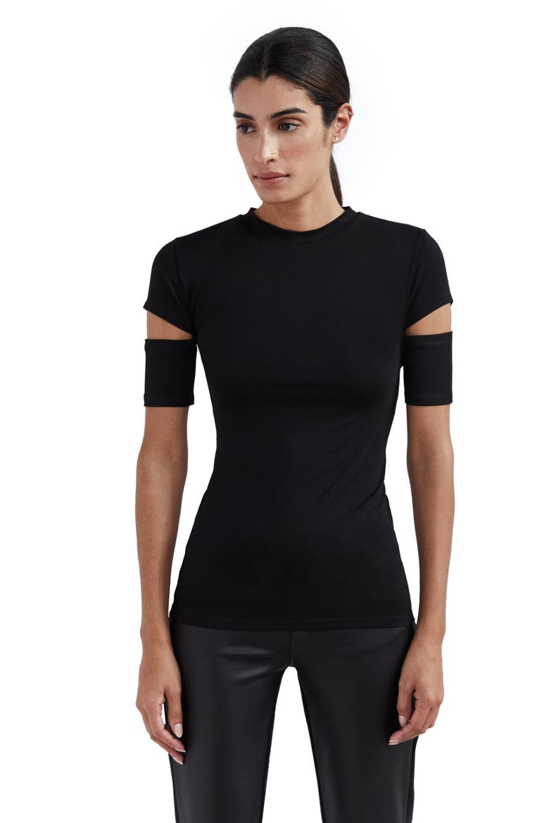 Esme Cutout Sleeve Top, Alternate, color, BLACK