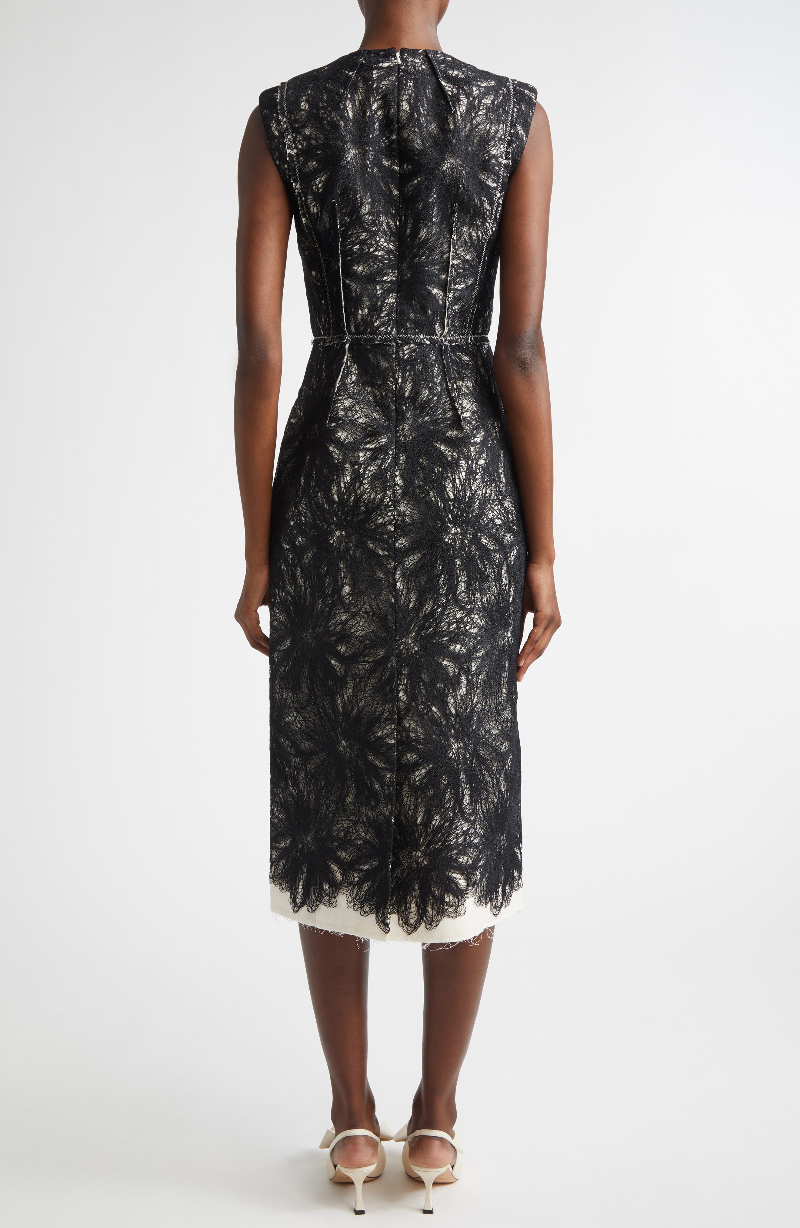 Metallic Thread Lace Pencil Midi Dress - image 2