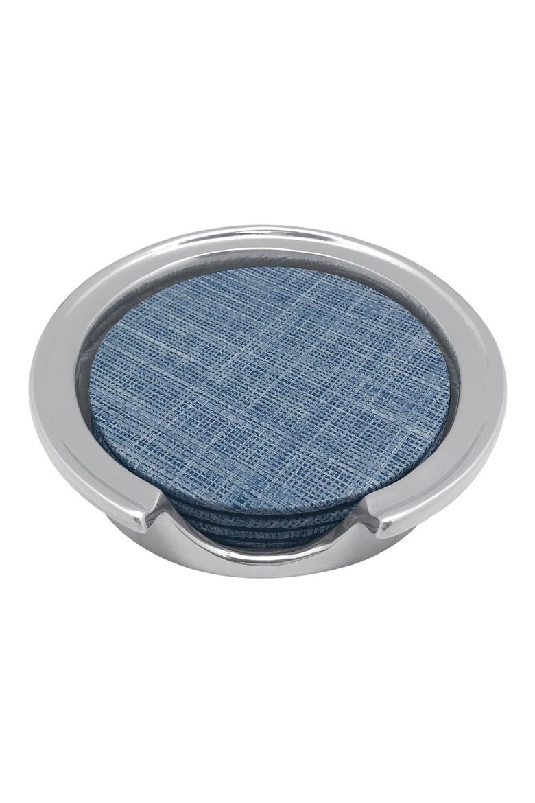 Faux Grasscloth Signature Coaster Set, Main, color, BLUE