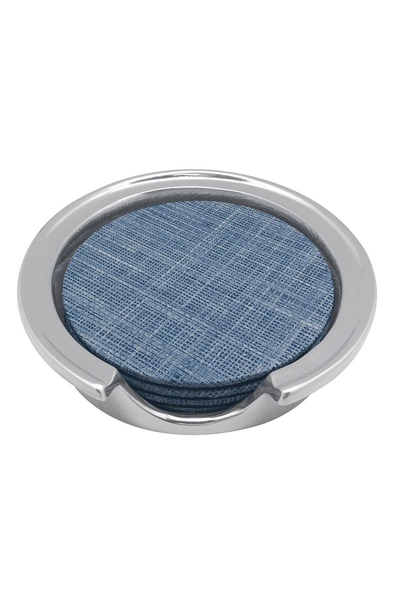 Mariposa Faux Grasscloth Signature Coaster Set, Main, color, Blue