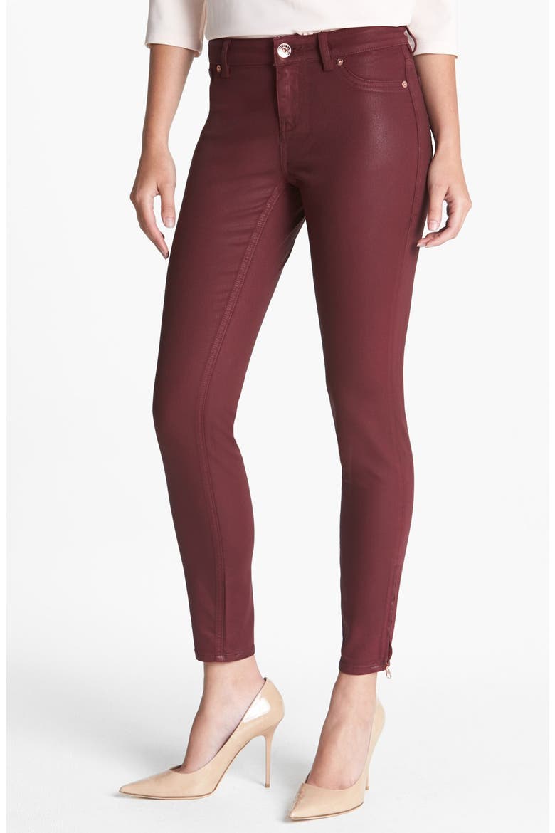 Wax Coated Skinny Jeans, Main, color, OXBLOOD
