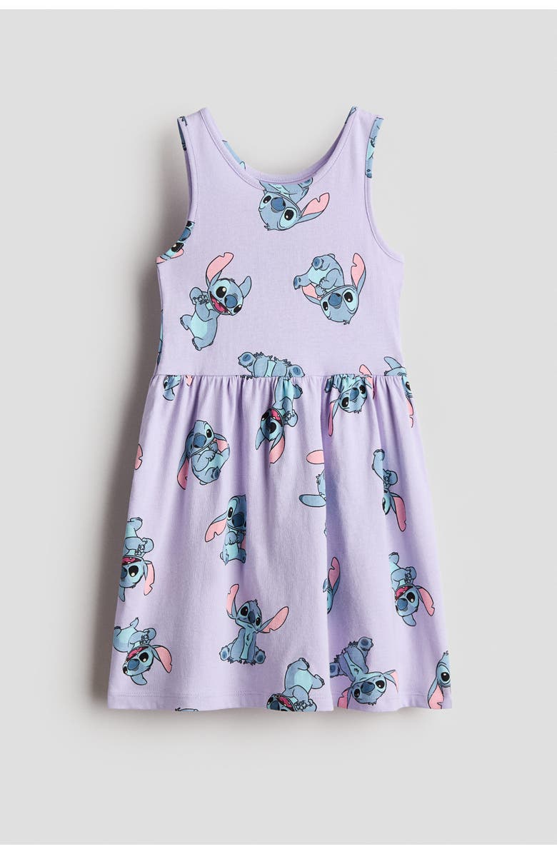 H&M Printed Cotton Dress, Main, color, Light Purple/Lilo & Stitch