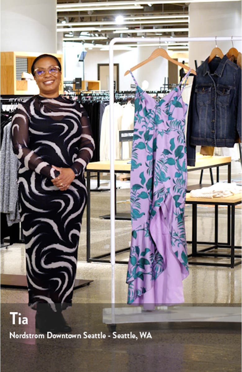 Angel Tropical Print Satin High-Low Dress, sales video thumbnail