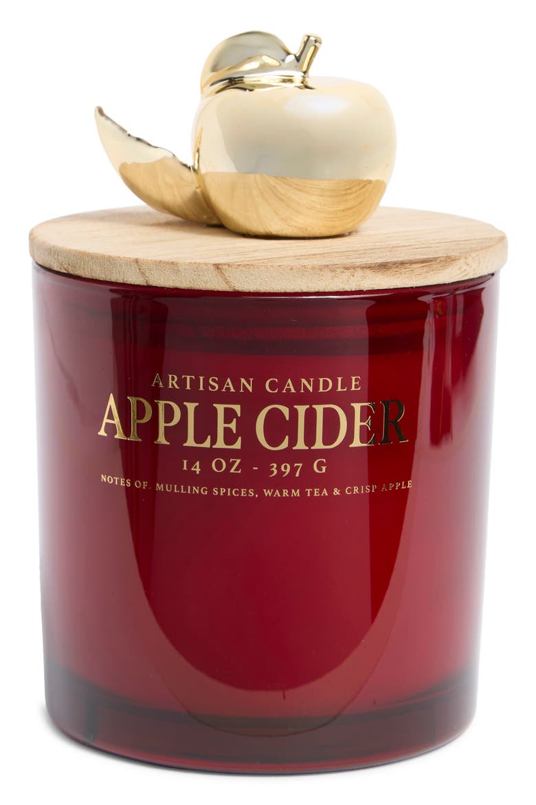 Fallen Leaves Icon Lid Glass Jar Candle, Main, color, APPLE CIDER