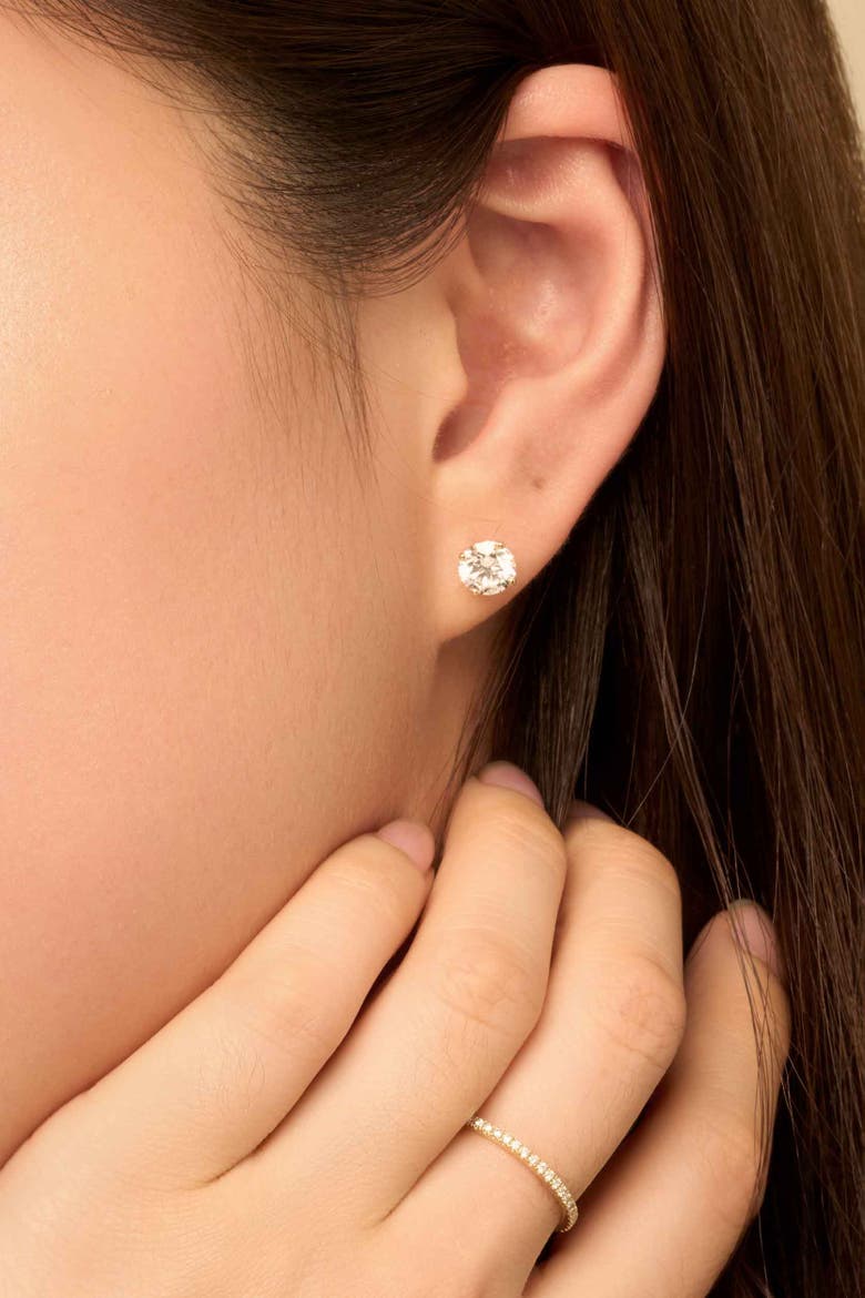 14K Solid Gold Luminous 2 Carat Lab Diamond Classic Studs, Alternate, color, Yellow Gold, Lab Diamonds