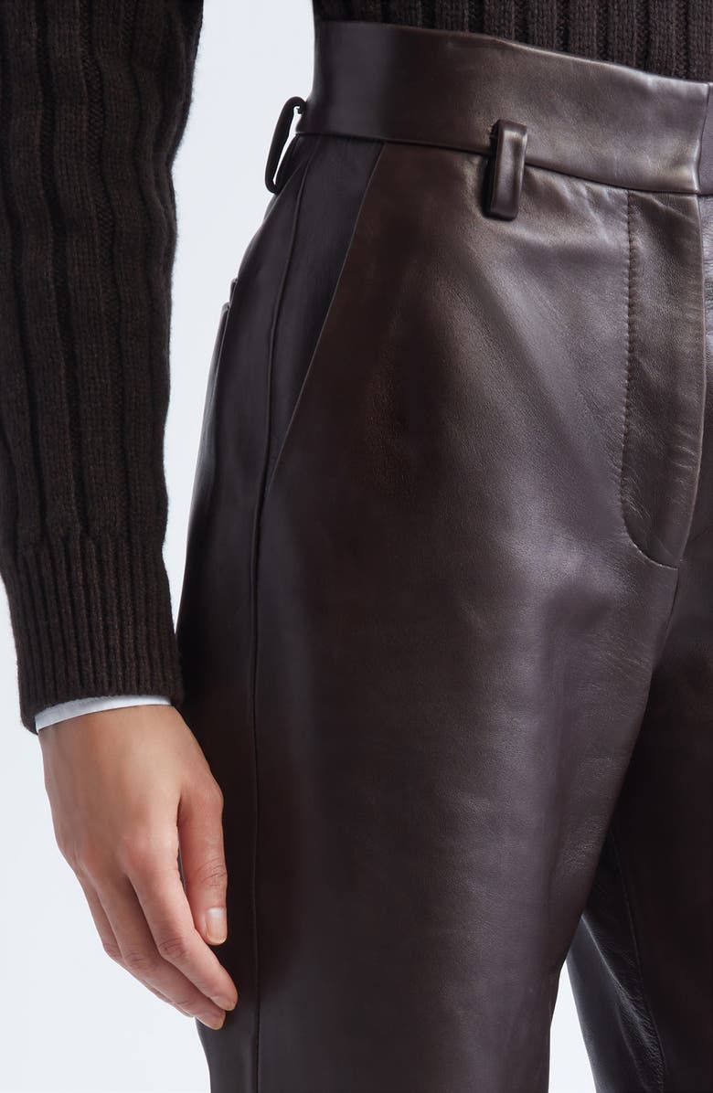 Brandon Maxwell Straight Leg Lambskin Leather Pants, Alternate, color, Chocolate Brown