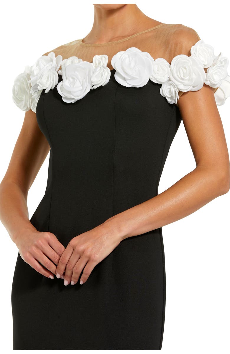 Mac Duggal Stretch Crepe Mermaid Gown With 3D Flowers, Alternate, color, Black Cream