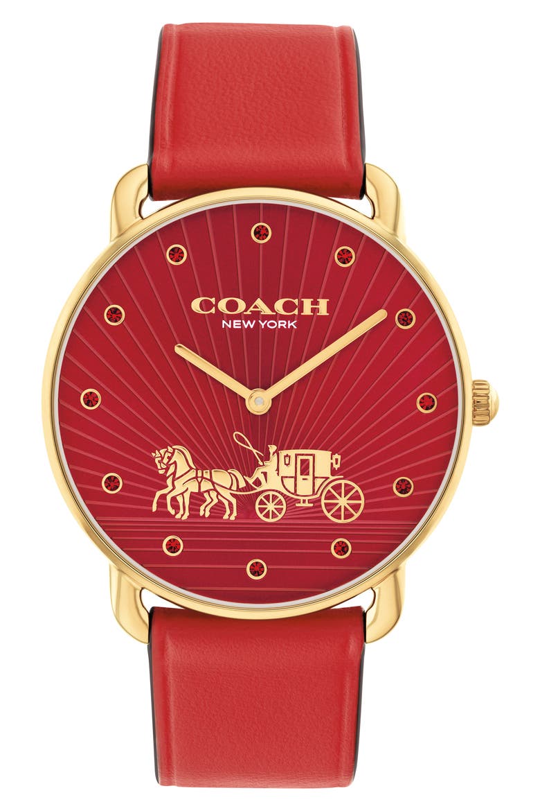 Elliot Leather Strap Watch, 36mm, Main, color, RED