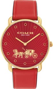 COACH Elliot Leather Strap Watch, 36mm