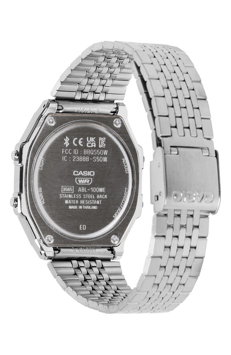CASIO Vintage Silvertone Digital Bracelet Bluetooth<sup>®</sup> Watch, 41.4mm x 37.9.5mm, Alternate, color,