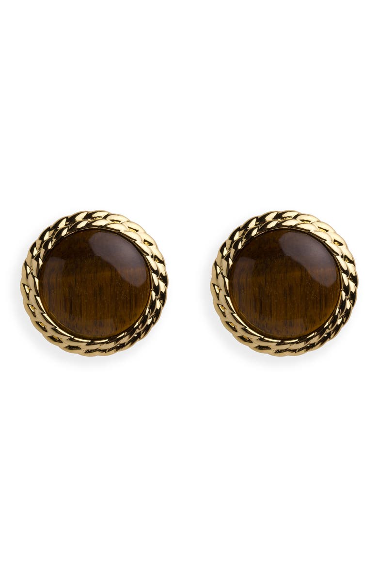 Bezel Stud Earrings, Main, color, GOLD/ TIGERS EYE