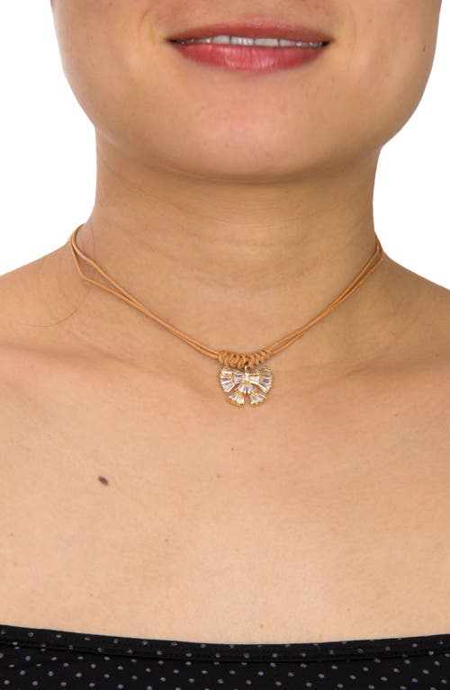 Saachi Crystal Bow Leather Wrap Choker Necklace In Brown