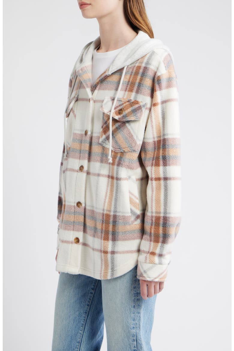 Hooded Fleece Shacket, Alternate, color, BUTTERCREAM PLAID